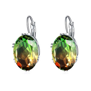 1G0028-2 Серьги с посеребрением, цвет зелёный/красный, 29х13х5мм