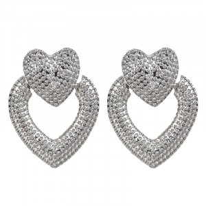 1G0090-2 Серьги Сердце, цвет серебряный, 40х30х10мм