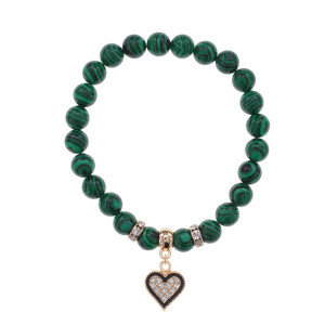 BS-CR-0372 Браслет Сердце (любовь и семейное счастье) синт.камень Малахит 8мм