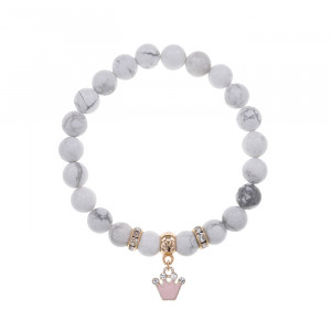 BS-CR-1207 Браслет Корона (молодость и красота) нат.кам. Кахолонг 8мм