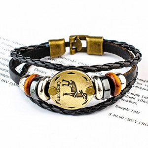 BS313-12 Кожаный браслет с застёжкой Знаки Зодиака - Козерог