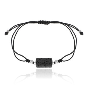 BS703 Браслет с бусиной из лавы, цвет чёрный