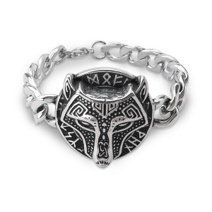 BS867-02 Браслет Волк, нержавеющая сталь, 20см