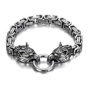 BS868 Браслет Волк, нержавеющая сталь, 20см