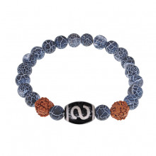 BSDR-05-21 Браслет с Дзи Денежный крючок, нат.рудракшей и нат.камнем Африканский агат