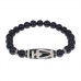 BSDS8-13-02 Браслет бусиной Дзи Бумпа и синт.камнем Синий авантюрин