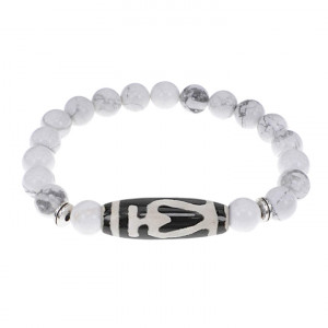 BSDS8-13-07 Браслет бусиной Дзи Бумпа и нат.камнем Кахолонг