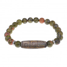 BSDS8-23-20 Браслет с 9-глазой бусиной Дзи и нат.камнем Унакит