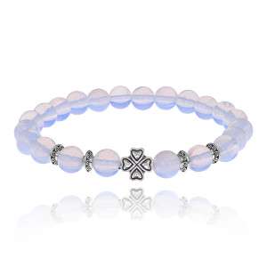 BSHE-06-11S Браслет Клевер с синт.камнем Лунный камень 8мм