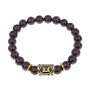 BSRG-14-06 Браслет с руной Перт и нат.камнем Гранат