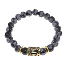 BSRG-23-14 Браслет с руной Манназ и нат.камнем Снежный обсидиан
