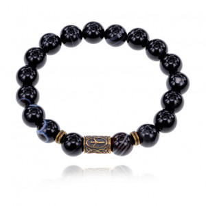 BSRJ-01-23 Браслет со славянской руной Мир и нат.камнем Чёрный агат 10мм