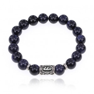 BSRC-24-02 Браслет с руной Ансуз и синт.камнем Синий авантюрин 10 мм