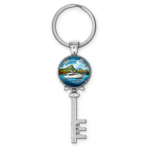 C0310044 Брелок ключ, цвет серебро, с кольцом для ключей, Море и горы