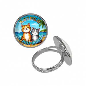 C0314015 Кольцо металлическое, цвет серебро, Котики на морюшке