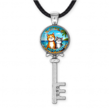 C0314043 Кулон ключ, цвет серебро, со шнурком, Котики на морюшке