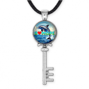 C0315043 Кулон ключ, цвет серебро, со шнурком, Я люблю море