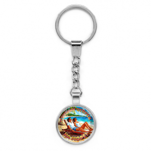 C0323022 Круглый брелок, цвет серебро, с цепочкой, Лучший отпуск