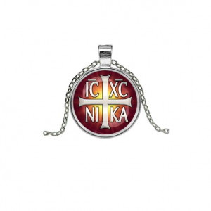 C1005026 Кулон, цвет серебро, с цепочкой, Крест Просфорный Константиновский 