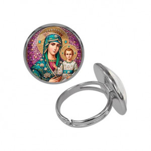 C1102015 Кольцо металлическое, цвет серебро, Богородица с Иисусом