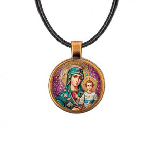 C1102029 Кулон, цвет бронза, со шнурком, Богородица с Иисусом