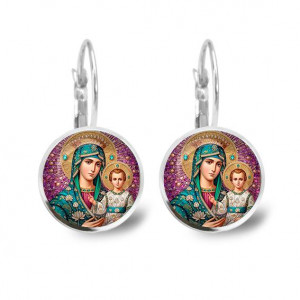 C1102038 Серьги металлические, Богородица с Иисусом