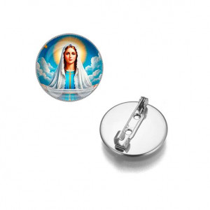 C1104023 Круглый значок, цвет серебро, Покров Пресвятой Богородицы