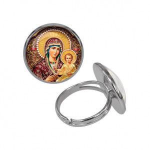 C1105015 Кольцо металлическое, цвет серебро, Богородица с Иисусом