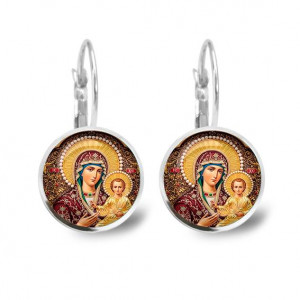 C1105038 Серьги металлические, Богородица с Иисусом