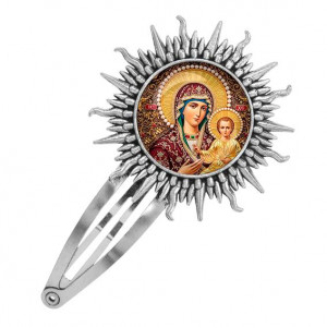 C1105045 Заколка металлическая, цвет серебро, Богородица с Иисусом
