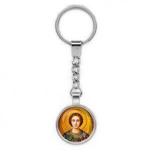 C1106022 Круглый брелок, цвет серебро, с цепочкой, Пантелеймон