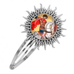C1107045 Заколка металлическая, цвет серебро, Георгий победоносец 