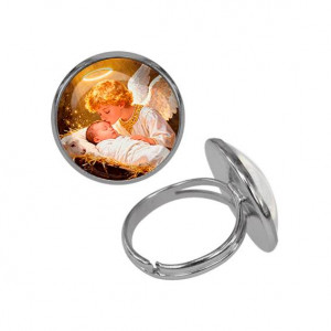 C1110015 Кольцо металлическое, цвет серебро, Младенец Иисус и ангел