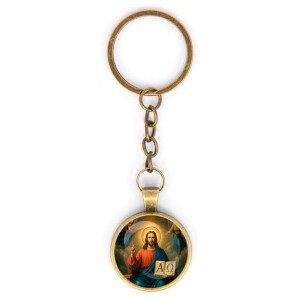 C1112018 Круглый брелок, цвет бронза, с цепочкой, Альфа и омега