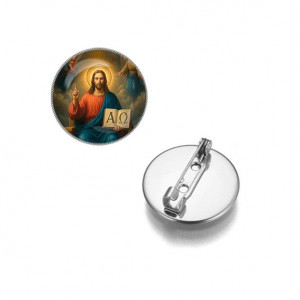 C1112023 Круглый значок, цвет серебро, Альфа и омега