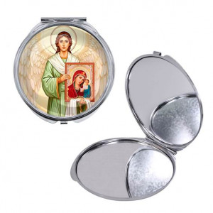 C1114016 Круглое складное зеркало, цвет серебро, Ангел с иконой