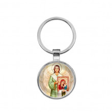 C1114021 Круглый брелок, цвет серебро, Ангел с иконой