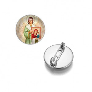 C1114023 Круглый значок, цвет серебро, Ангел с иконой