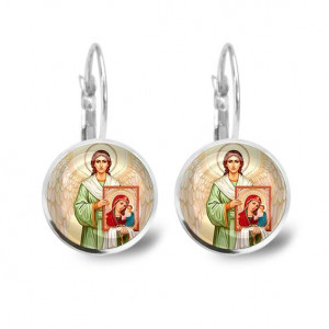 C1114038 Серьги металлические, Ангел с иконой
