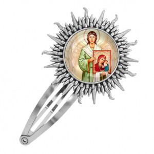 C1114045 Заколка металлическая, цвет серебро, Ангел с иконой