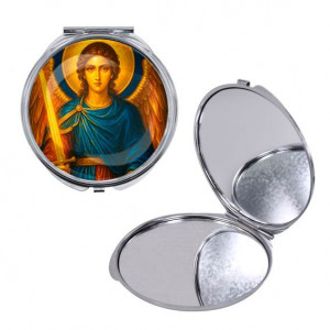 C1115016 Круглое складное зеркало, цвет серебро, Архангел Михаил