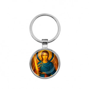 C1115021 Круглый брелок, цвет серебро, Архангел Михаил