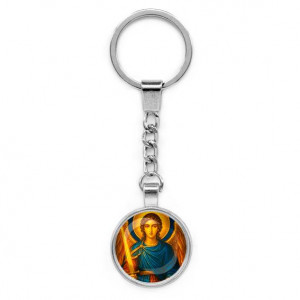 C1115022 Круглый брелок, цвет серебро, с цепочкой, Архангел Михаил