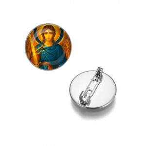 C1115023 Круглый значок, цвет серебро, Архангел Михаил