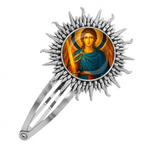 C1115045 Заколка металлическая, цвет серебро, Архангел Михаил