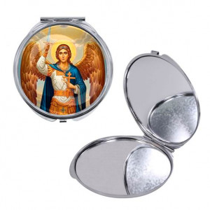 C1117016 Круглое складное зеркало, цвет серебро, Архангел Михаил