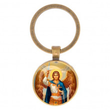 C1117017 Круглый брелок, цвет бронза, Архангел Михаил