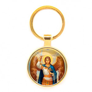 C1117019 Круглый брелок, цвет золото, Архангел Михаил