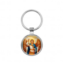 C1117021 Круглый брелок, цвет серебро, Архангел Михаил