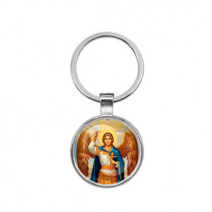 C1117021 Круглый брелок, цвет серебро, Архангел Михаил
